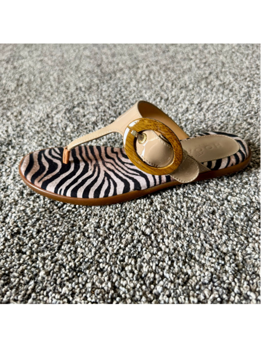 Women's Hogan Patent Leather Ibiza Sandals Zebra Footbed Tortoiseshell Buckle 36 - Picture 7 of 13